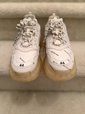 Balenciaga White Logo-Print Chunky Sneakers with Translucent Gum Sole